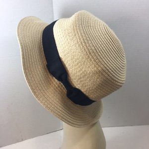 Ardene Classic Straw Paper Hat w/Black Bow Accent Beige
